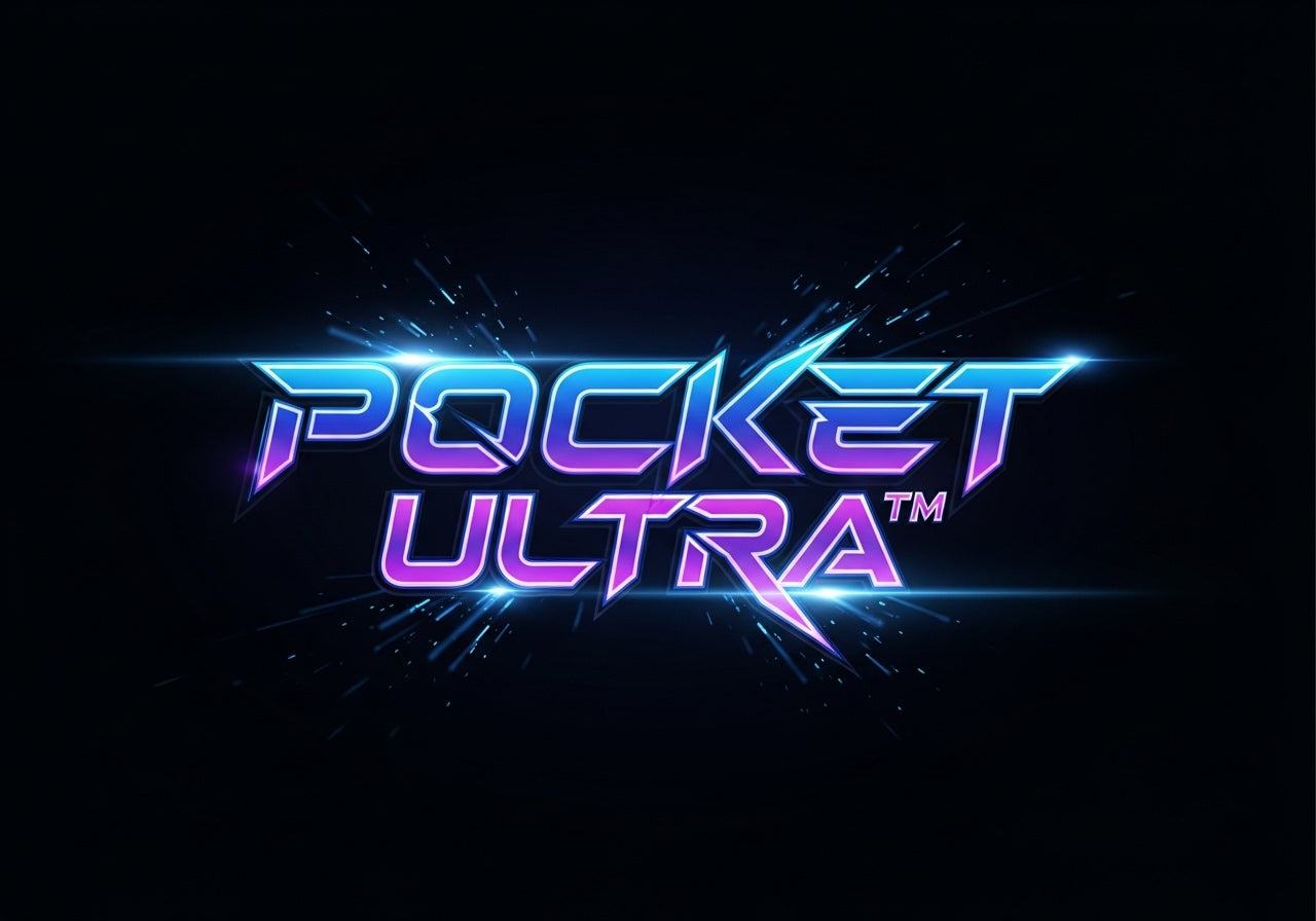 Neon 'Pocket Ultra' logo on a dark background