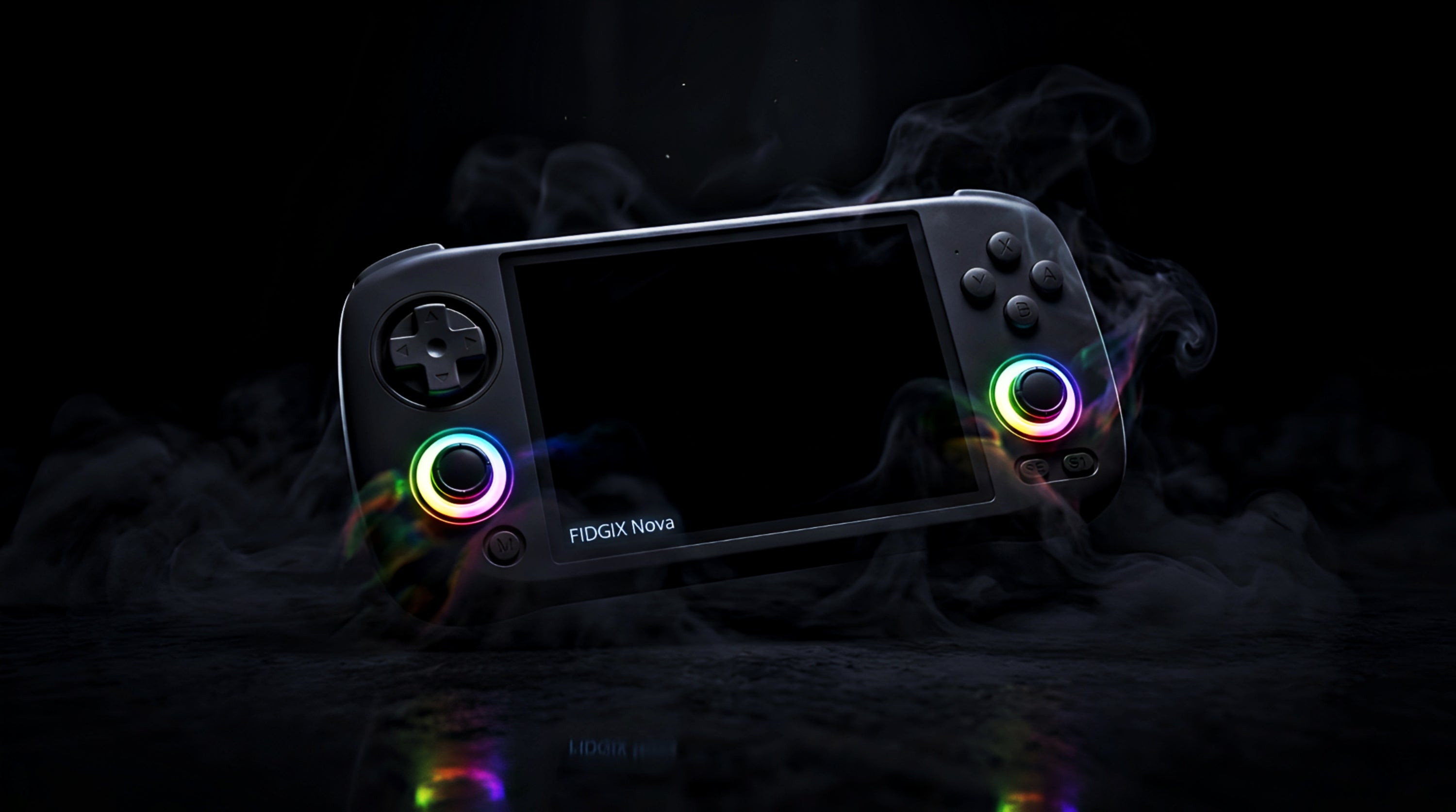 Gaming console with RGB lighting on a dark background