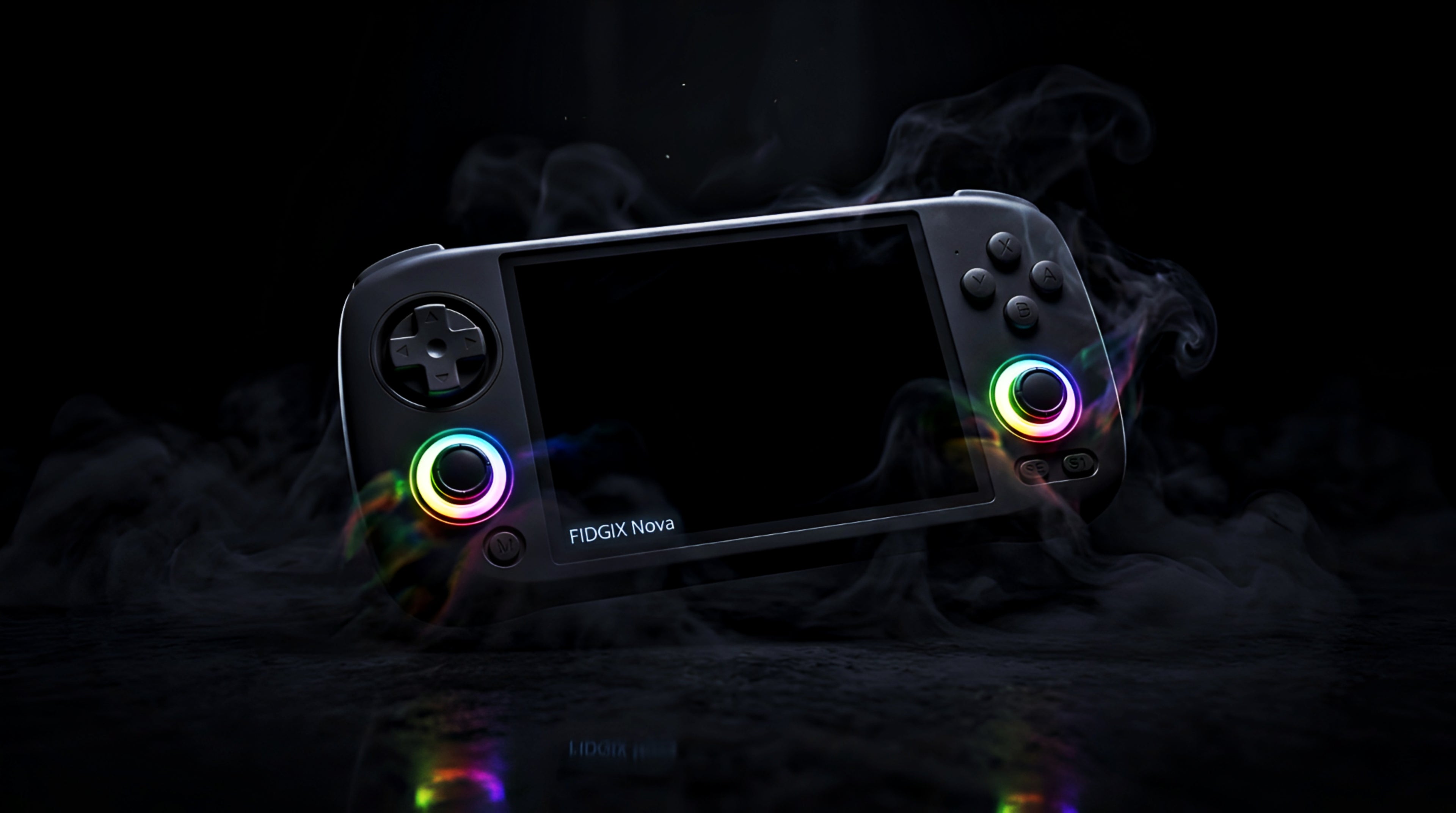 Gaming console with RGB lighting on a dark background