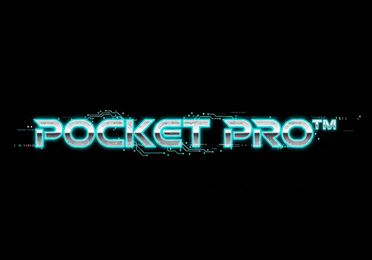 Neon sign with 'POCKET PRO' text on a black background