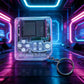 Fidgix Nano™r with a keychain in a futuristic setting with neon lights