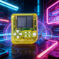 Yellow Fidgix Nano™ with a keychain on a futuristic, neon-lit background