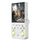 Handheld gaming console with a screen displaying a video game scene on a white background