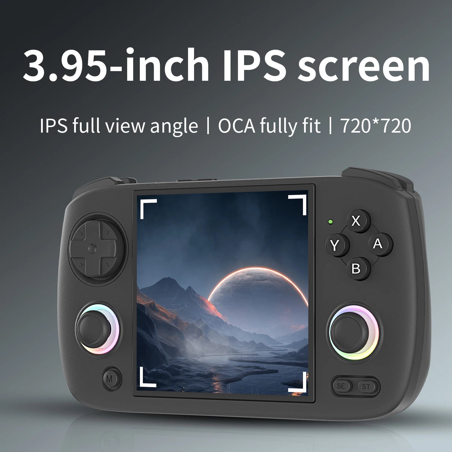 Fidgix Nova™console with 3.95-inch IPS screen on a gray background